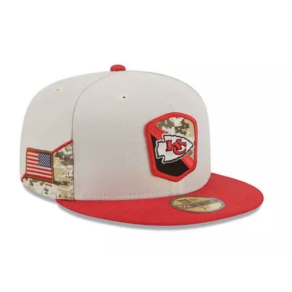 NEW ERA KANSAS CITY CHIEFS MENS TAN 2023 SALUTE TO SERVICE 59FIFTY FITTED HAT - Picture 13 of 15